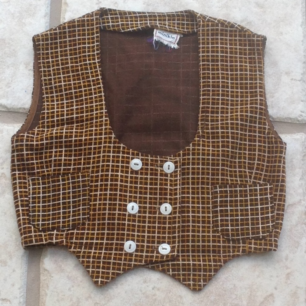 Vintage brown checked corduroy vest.